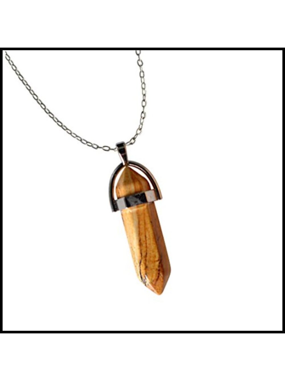 Natural Jasper Hexagonal Pendant Necklace Plated Silver Chain 18"